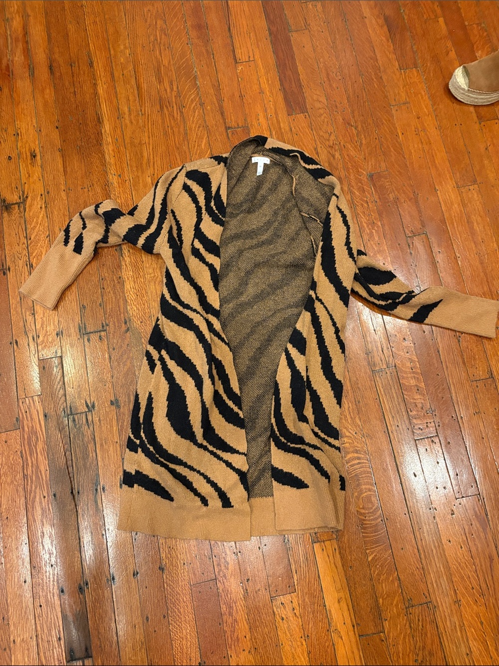 Women's Camel and Black Animal Print Open Cardigan